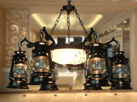 欧式铁艺简约马灯复古煤油灯吊灯古典餐厅灯客厅灯创意8头吊灯饰