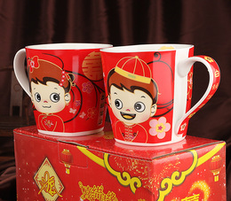 创意陶瓷杯子茶杯情侣对杯红色马克牛奶咖啡杯结婚庆送礼品
