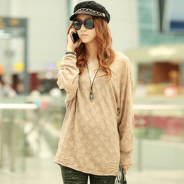 乔伊斯2014韩版女装秋季新款圆领中长款蝙蝠袖宽松长袖T恤x14967