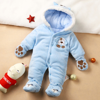 男宝宝冬季加厚小熊哈衣婴儿动物造型连体衣新生儿衣服棉衣外出服