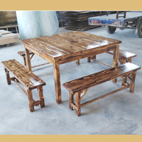 实木碳化加厚庭院户外餐桌/酒吧餐厅桌椅/实木休闲方桌