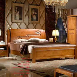中式实木床 新款1.5m1.8米橡木床高箱储物床 纯实木双人床成人床