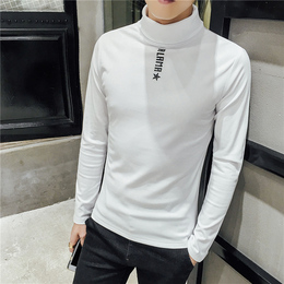 2016冬季新款打底男白色长袖T恤韩版修身休闲纯色卫衣男高领t恤潮