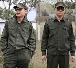 户外军迷服装夏季新款休闲军绿色军衬男士军旅长袖套装纯棉