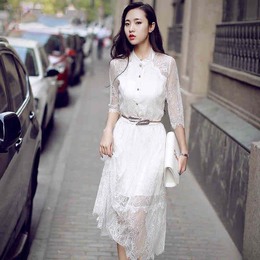 韩版性感蕾丝长裙连衣裙夏季女装春装2016新款潮中长款裙子礼服女