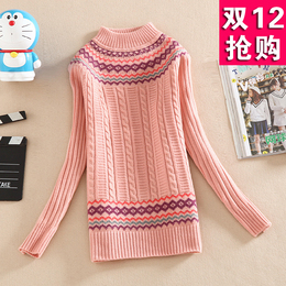 2015秋冬韩版学生毛衣女 学院风半高领套头少女毛衣中学生羊毛衫