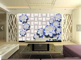 装饰画沙发壁画客厅3d立体墙纸电视背景浮雕壁纸青花无纺大型壁画