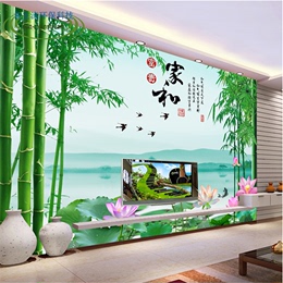 中式家和富贵绿色清新电视背景墙壁纸客厅高清无缝大型壁画墙纸布