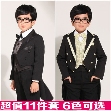 韩版秋装儿童礼服男童西装燕尾服套装男孩演出服花童礼服11件多色