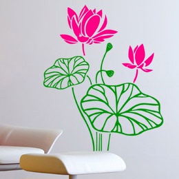 包邮墙贴小荷2国画植物花卉平面古典装饰贴纸玄关客厅沙发背景