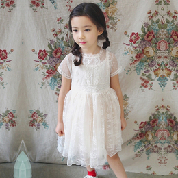 韩国童装2015女童蕾丝连衣裙夏款儿童短袖舞蹈公主蓬蓬裙宝宝纱裙
