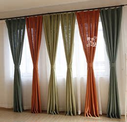 简约韩式棉麻窗帘定制客厅卧室亚麻布料紫色绿色窗帘遮光成品特价