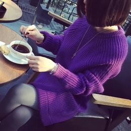 2015新款秋冬韩版女装宽松长袖中长款毛衣连衣裙女针织衫学生上衣