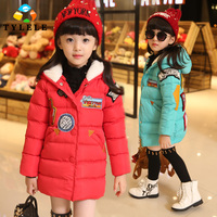 2015冬季新品 韩版时尚卡通刺绣贴标女童保暖加厚棉衣外套
