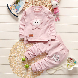 男宝宝春秋季套装0-1周岁婴儿纯棉衣服2-3岁女童长袖卡通两件套潮