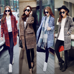2015冬装新款韩版女装毛呢外套中长款长袖直筒单排扣加厚羊绒显瘦