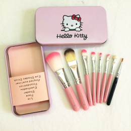 【天天特价】凯蒂猫Hello Kitty8支可爱化妆刷套 带铁盒加眼线刷