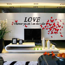 浪漫蝴蝶3D水晶亚克力立体墙贴客厅电视背景墙沙发墙面装饰贴画纸