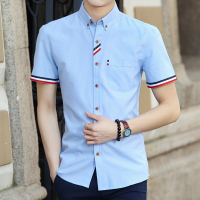 QMAN夏季短袖衬衫男士修身韩版青年纯色商务休闲牛津纺潮男衬衣
