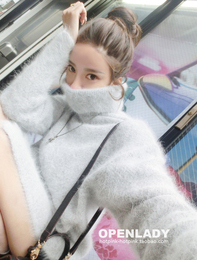 韩国代购2015秋冬季新款女装加厚水貂绒中长款开叉打底毛衣连衣裙