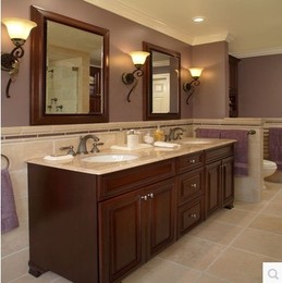 美式双盆浴室柜组合大理石卫生间洗脸盆欧式橡木落地卫浴柜洗手台