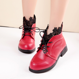 2015秋季新款女童鞋韩版儿童公主单靴大女童高帮短靴子黑红色皮鞋