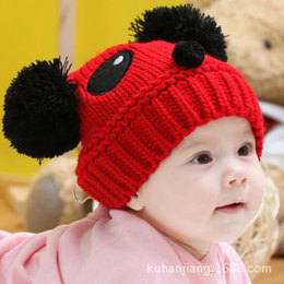 2015秋冬宝宝帽子熊猫造型婴儿帽儿童拍照帽子针织毛线帽子