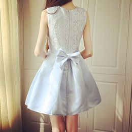 2015夏季新款连衣裙 韩版女装甜美学院风蕾丝拼接圆领无袖背心裙
