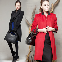 韩国代购高档红色羊毛大衣2015韩版毛呢外套女士中长款女羊绒大衣