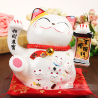 8寸招财猫储蓄罐 五福临门陶瓷发财猫 创意礼品00498