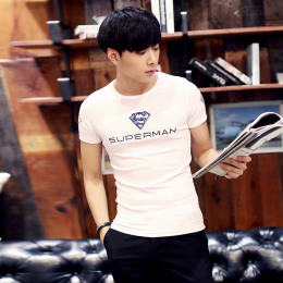 2015夏季新款男士短袖T恤韩版修身上衣英伦白色圆领青年半袖体恤