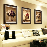 现代客厅装饰画欧式复古三联花卉有框画沙发背景墙画客厅玄关挂画
