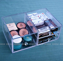 三抽屉桌面办公收纳盒化妆品彩妆用品储物盒杂物珠宝首饰整理盒子