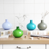 欧式创意玻璃小口花瓶家居客厅桌面摆件白色蓝色花瓶彩色精美工艺
