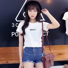 韩范简约2015夏季新款韩版宽松短袖女装白色纯棉甜美印花字母T恤