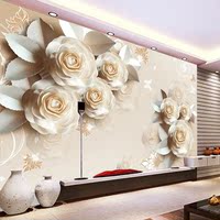 定制3D立体客厅电视背景墙壁纸卧室无纺布壁画 大型墙布花卉玫瑰