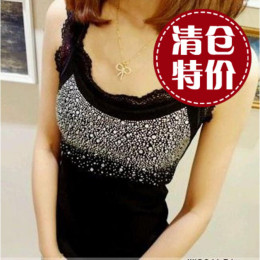 韩版 2012春装新款女装  水钻修身打底蕾丝花边吊带背心