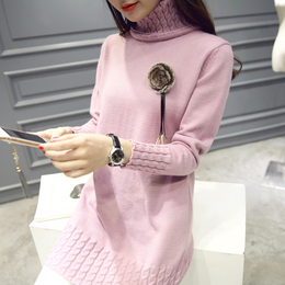 2015冬装新款韩版女装高领纯色套头针织打底衫毛衣女显瘦外套加厚