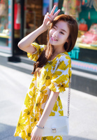 2015夏韩版新款小清新甜美可爱印花裙碎花高腰裙连衣裙泡泡袖
