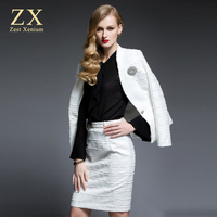 ZX秋季新款欧美时尚西装套裙职业装女装套装修身气质工作服两件套