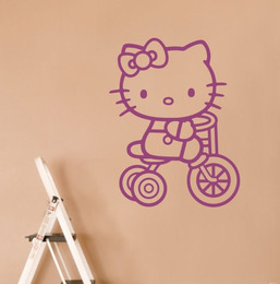 包邮墙贴kitty三轮车卡通猫咪儿童房间装饰贴画平面壁贴个性贴纸