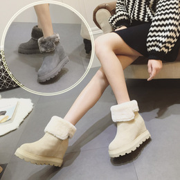 2015冬季新款真皮羊羔毛翻毛短筒套筒厚底内增高女鞋短靴雪地靴女