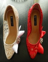 韩国版水晶钻蕾丝花朵新娘白色高跟防水台宴会大码小码婚鞋