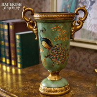 芮诗凯诗 蓝羽雀欧式花瓶摆件客厅复古装饰陶瓷花瓶台面花瓶摆件