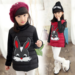 2015童装秋冬新款女童加厚高领打底衫韩版兔子头长袖加棉t恤上衣