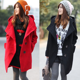 冬季韩版女翻领大衣大码中长款女款加厚保暖修身双排扣毛呢外套潮