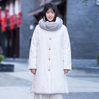 【如念】原创复古保暖修身女式长袖棉麻棉衣中国风中式棉服外套女