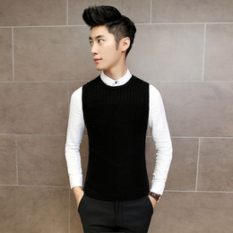 冬季韩版男士无袖搭配衬衫的毛衣 冬装修身型打底衫百搭针织衫潮