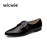 WICWIE2015新款尖头真皮女单鞋低帮平跟小皮鞋平底鞋舒适搭扣女鞋