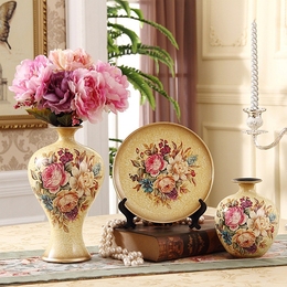 欧式陶瓷花瓶三件套创意奢华家居饰品摆件客厅花器结婚礼物热卖